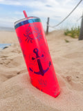 Crabs and Anchor Prism Plated Beach theme - 22oz Slim Tumbler