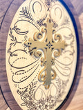 Handcrafted Wooden Sign with Calligraphic Gold Cross
