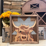 Highland Cow Wooden Mosiac - 12x12"