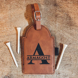 Engraved Leatherette Golf Bag Tag with 3 Wooden Tees