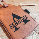 Engraved Leatherette Golf Bag Tag with 3 Wooden Tees