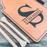 Engraved Leatherette Golf Bag Tag with 3 Wooden Tees