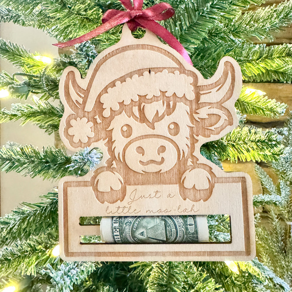 Highland Cow Money Holder Ornament or Gift Tag