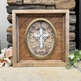 Handcrafted Wooden Sign with Calligraphic Cross on Oak