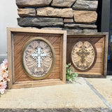 Handcrafted Wooden Sign with Calligraphic Cross on Oak