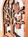 Owl & Autumn Tree Wood Decor | Woodland Fall Accent
