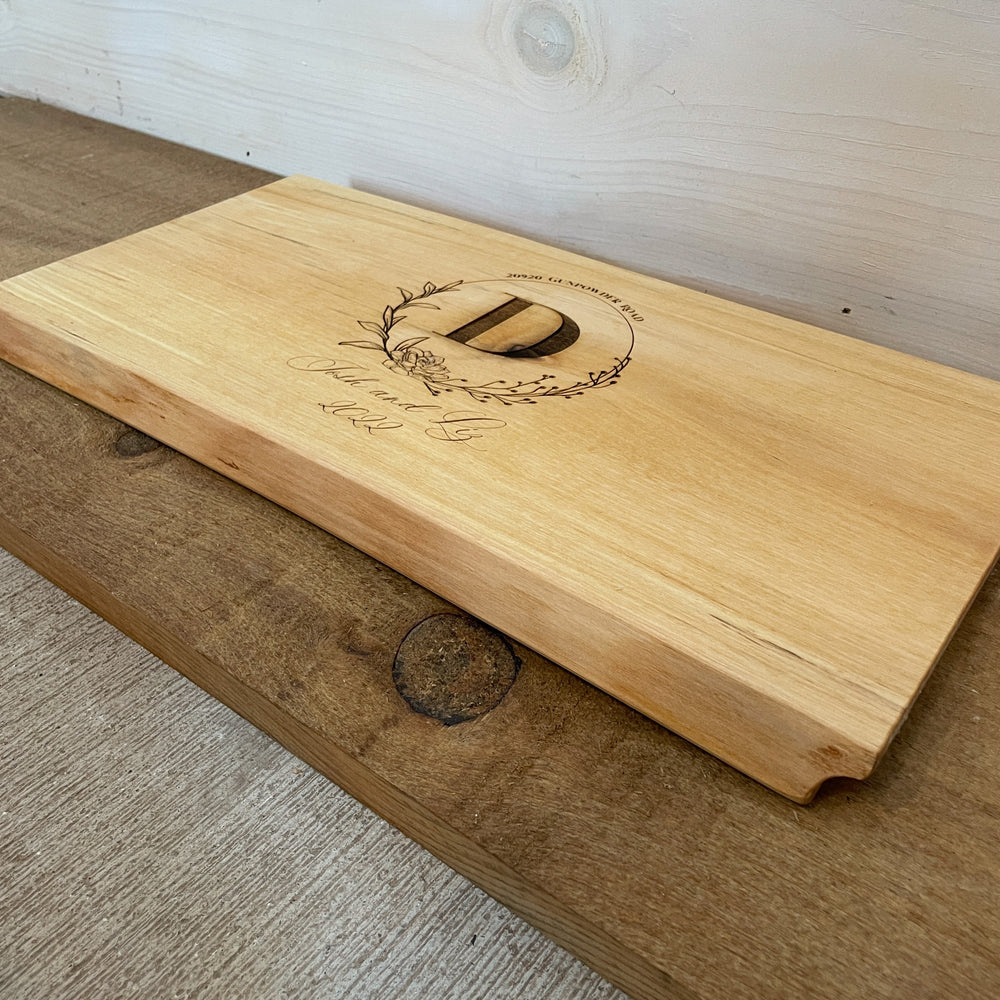 Live Edge Birch Engraved Cutting Board with Finger Grip