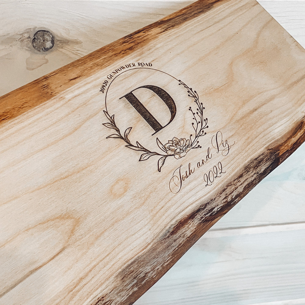Live Edge Birch Engraved Cutting Board with Finger Grip