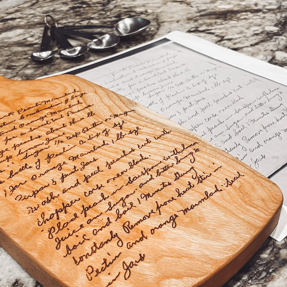 Igf Script Engraving Engraved Cutting Board with Cut Out – Script and Grain