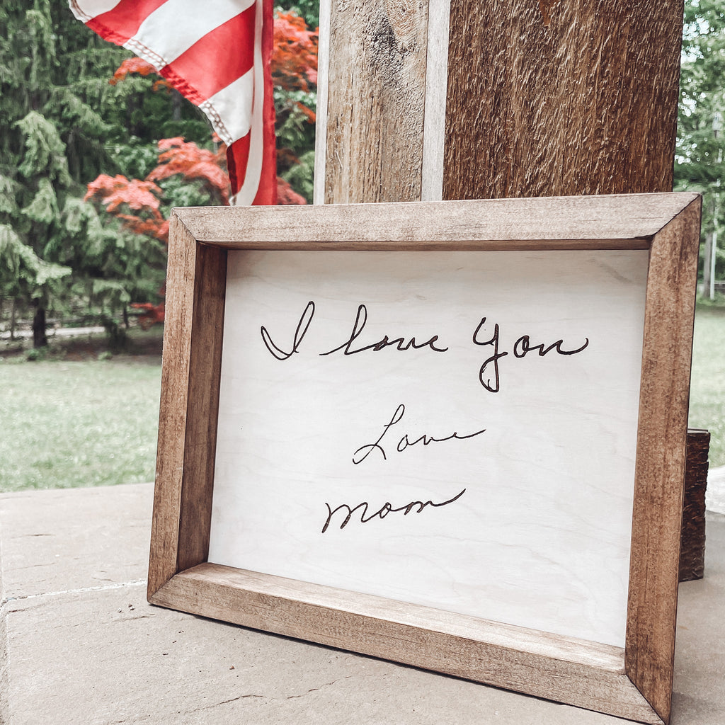 Custom Handwriting Box Framed Sign – Script and Grain