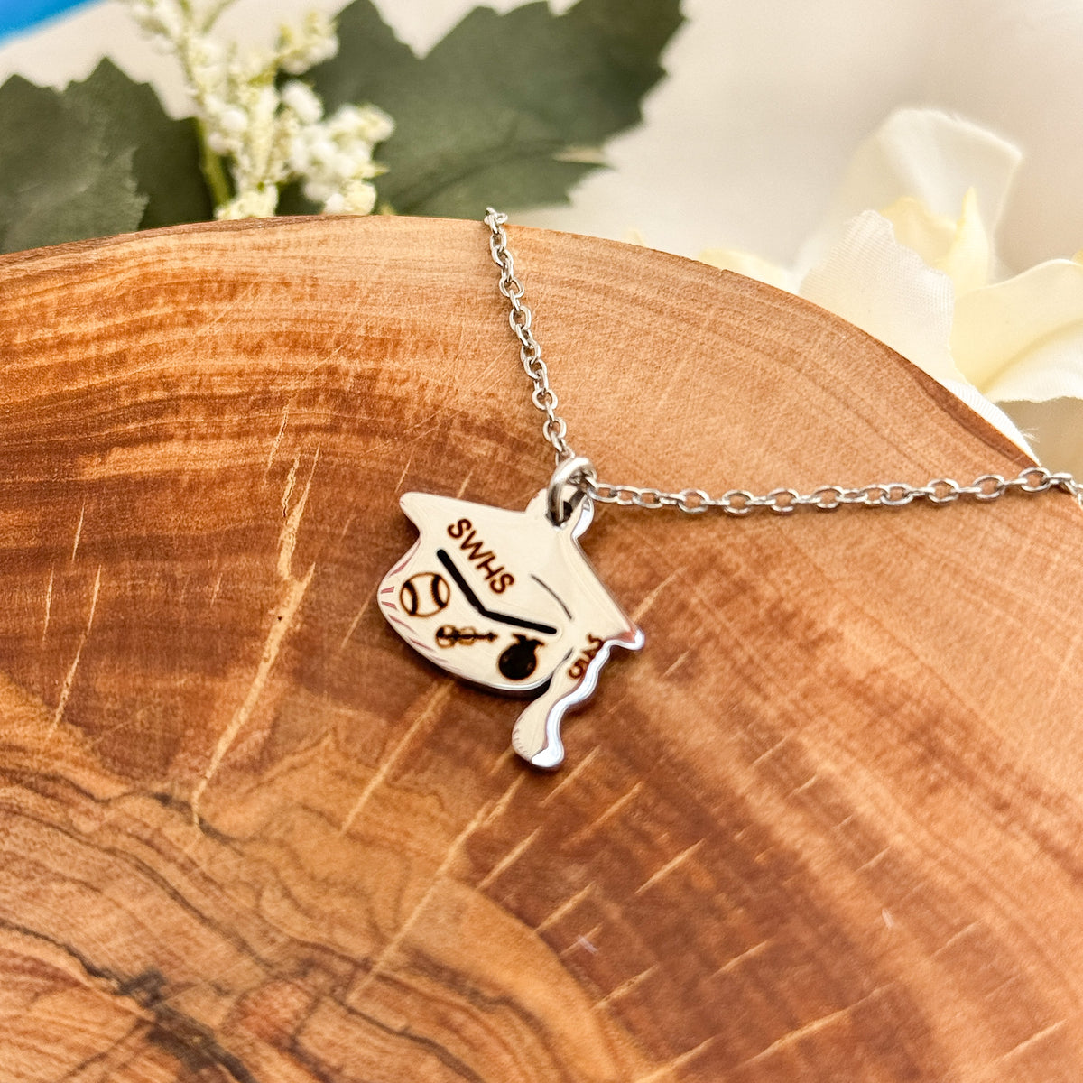 Sterling Silver 2020 Graduation Pendant Necklace - Diploma & Cap Charm On 18" Chain, Polished Finish