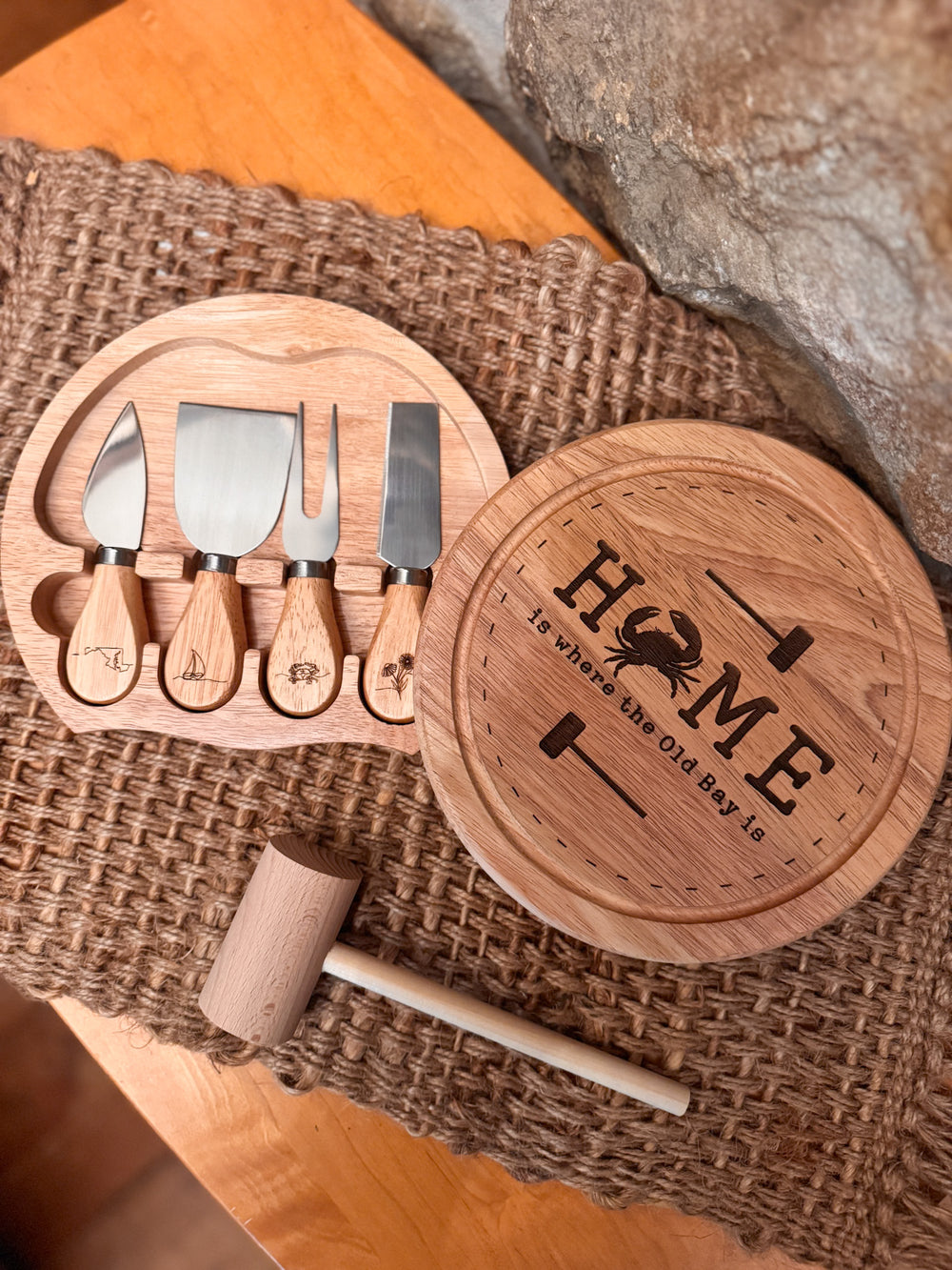 Coastal Themed Serving Tray with Cheese Knives Set