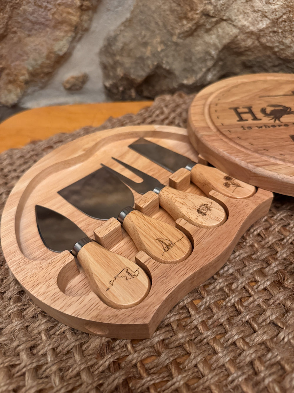 Coastal Themed Serving Tray with Cheese Knives Set
