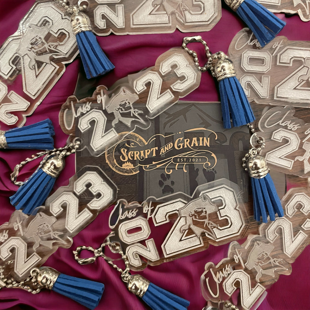 "Class of" Graduation Block Style Keychain