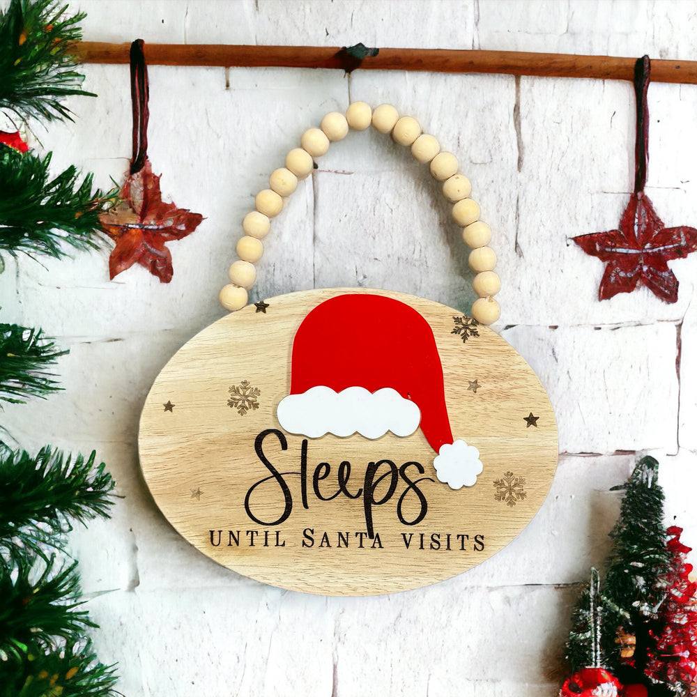 Sleeps Until Christmas Beaded Hanging Sign