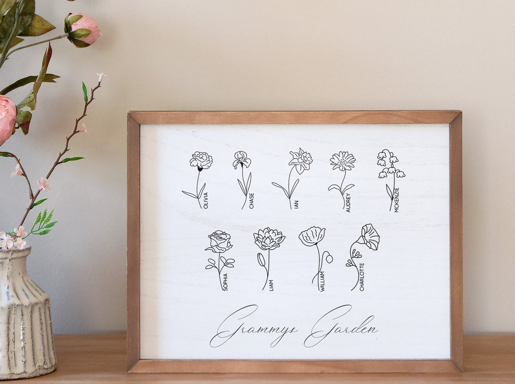 Flower Box Frame Sign Birth Flower Box Frame Sign – Script and Grain