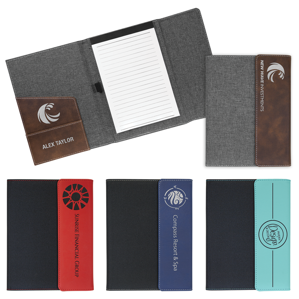 Engraved Leather & Canvas Padfolio with Notepad