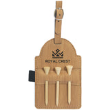 Engraved Leatherette Golf Bag Tag with 3 Wooden Tees