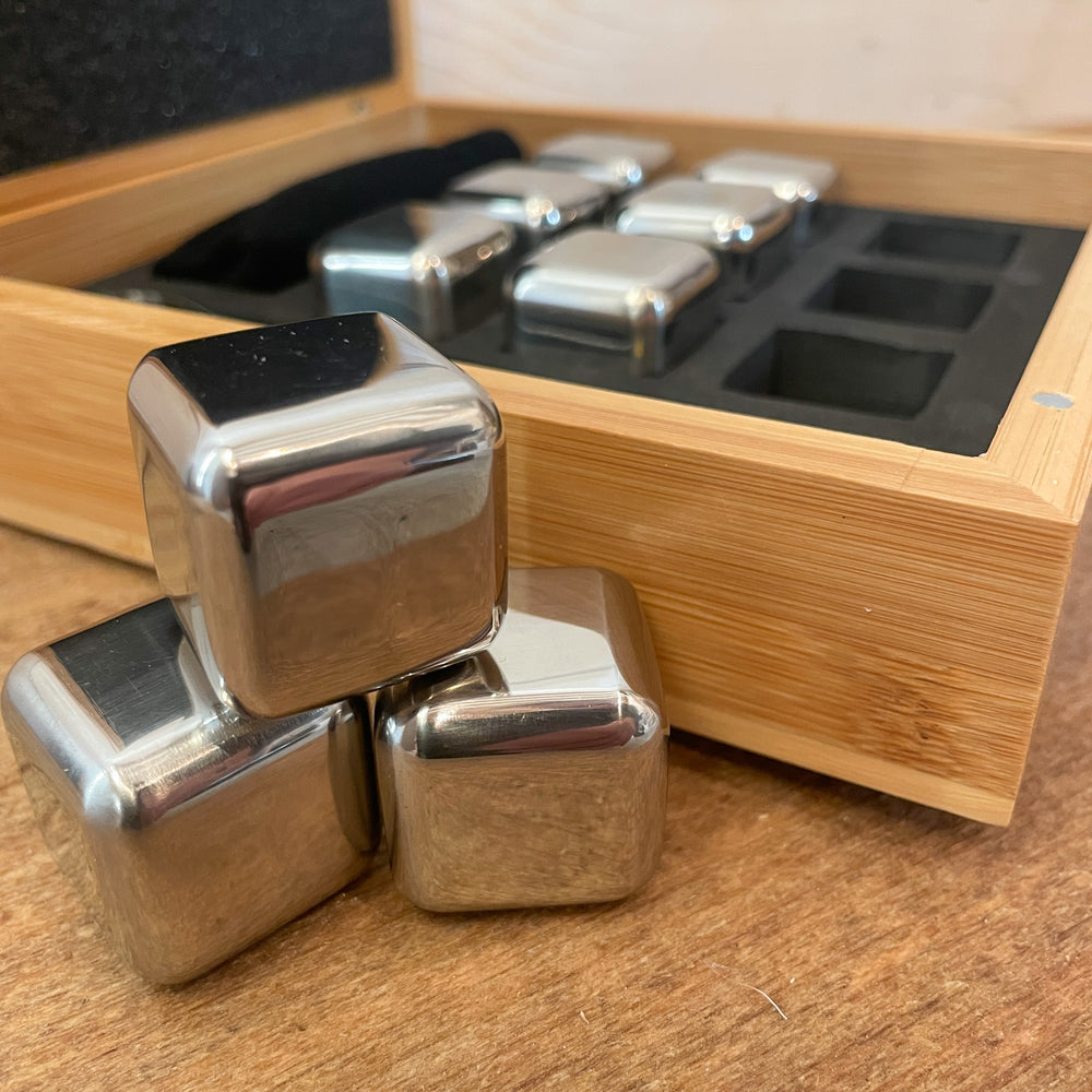 Stainless Steel Whiskey Stone Set in Bamboo Case