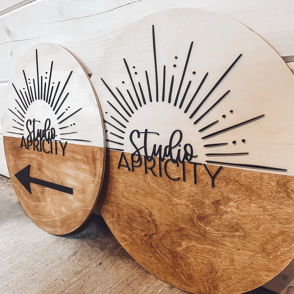 Custom Round Signage – Script and Grain
