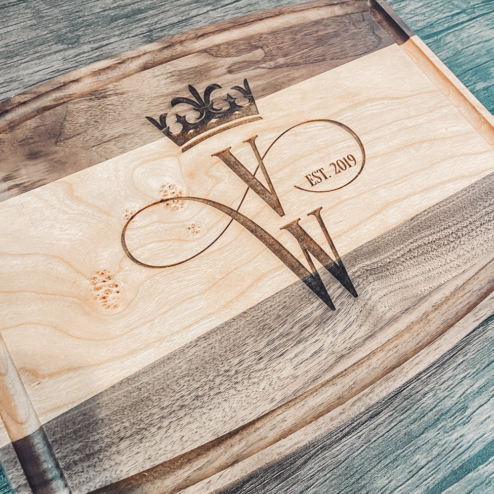 Monogrammed Multi-Wood Species Cutting Board