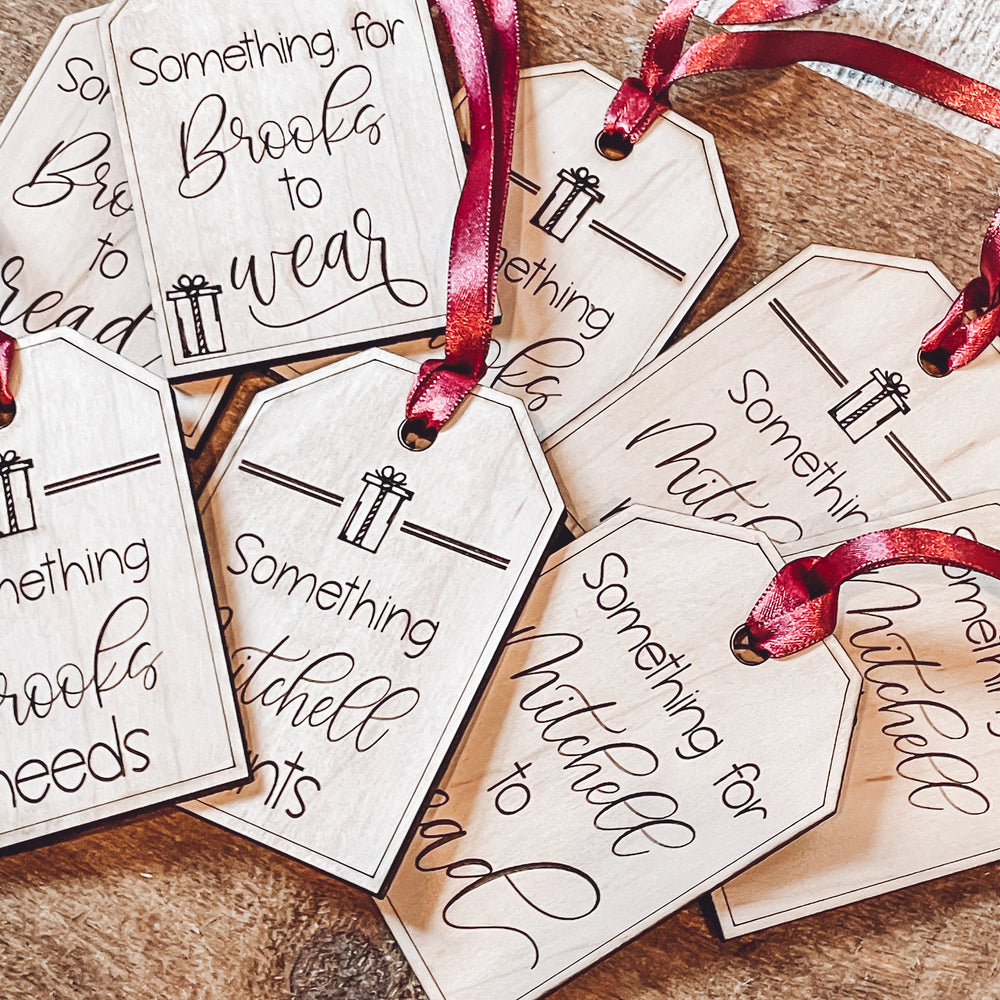 Something you Need, Want, Read, Wear, Do Engraved Wooden Christmas Gift Tag  Set of 5