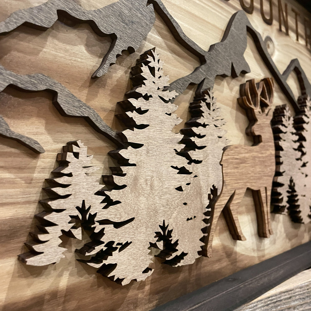 Wood Burned Deer Scene