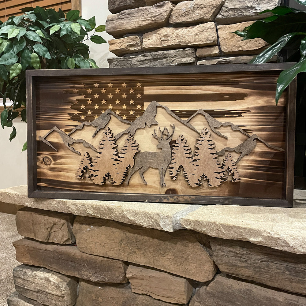 Wood Burned Deer Scene