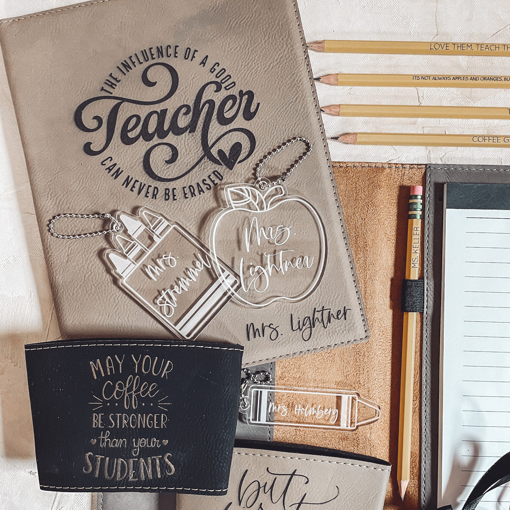 Leather Engraved Notebook with pencil holder and pocket