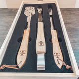 3-Piece BBQ Set in Wooden Pine Box