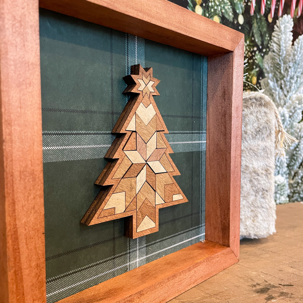 Barn Quilt Christmas Tree Box Frame Sign