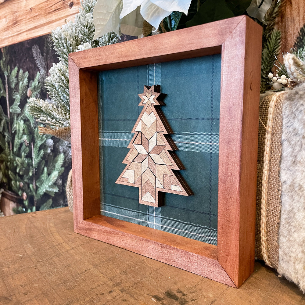 Barn Quilt Christmas Tree Box Frame Sign