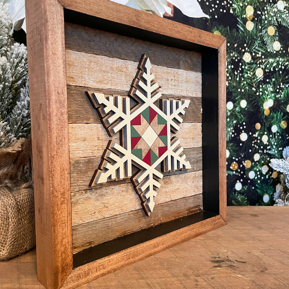 Barn Quilt Snowflake on Farmhouse Lath