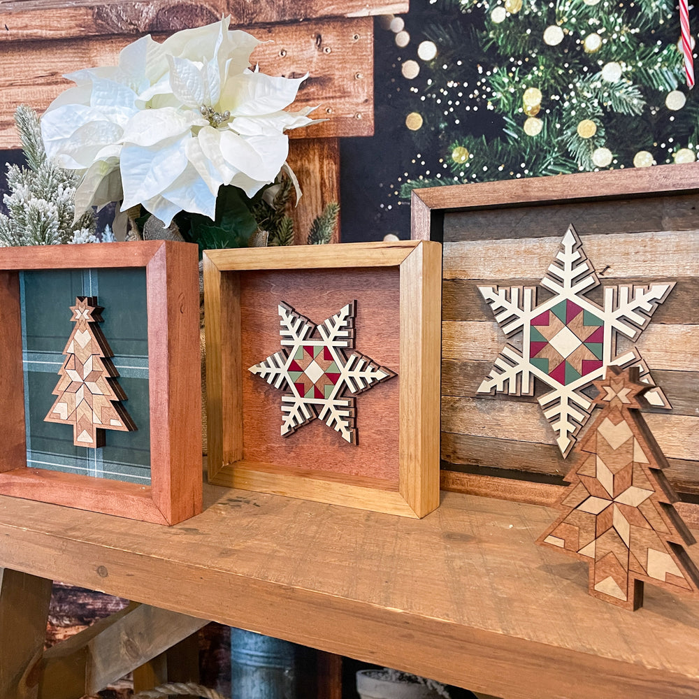 Barn Quilt Christmas Tree Box Frame Sign