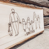 Line art drawing engraved on Bass Wood Plank