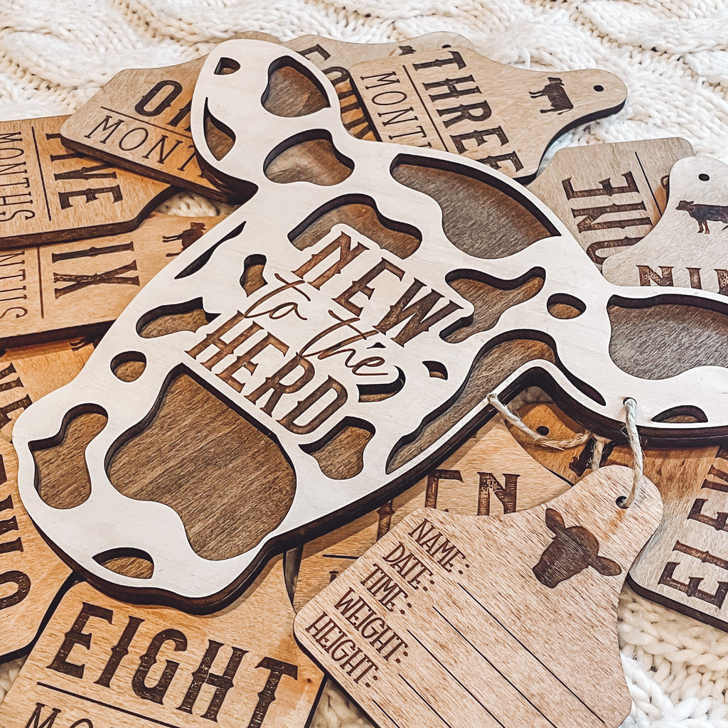 Cow + Cattle Tag Theme Milestone Markers – Script and Grain