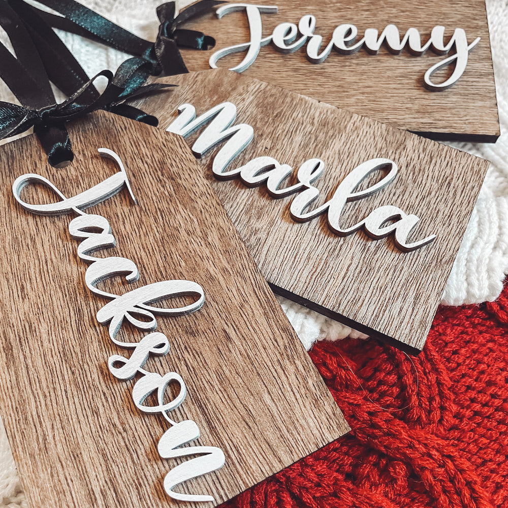 Wooden Stocking Name Tags - Double Layer