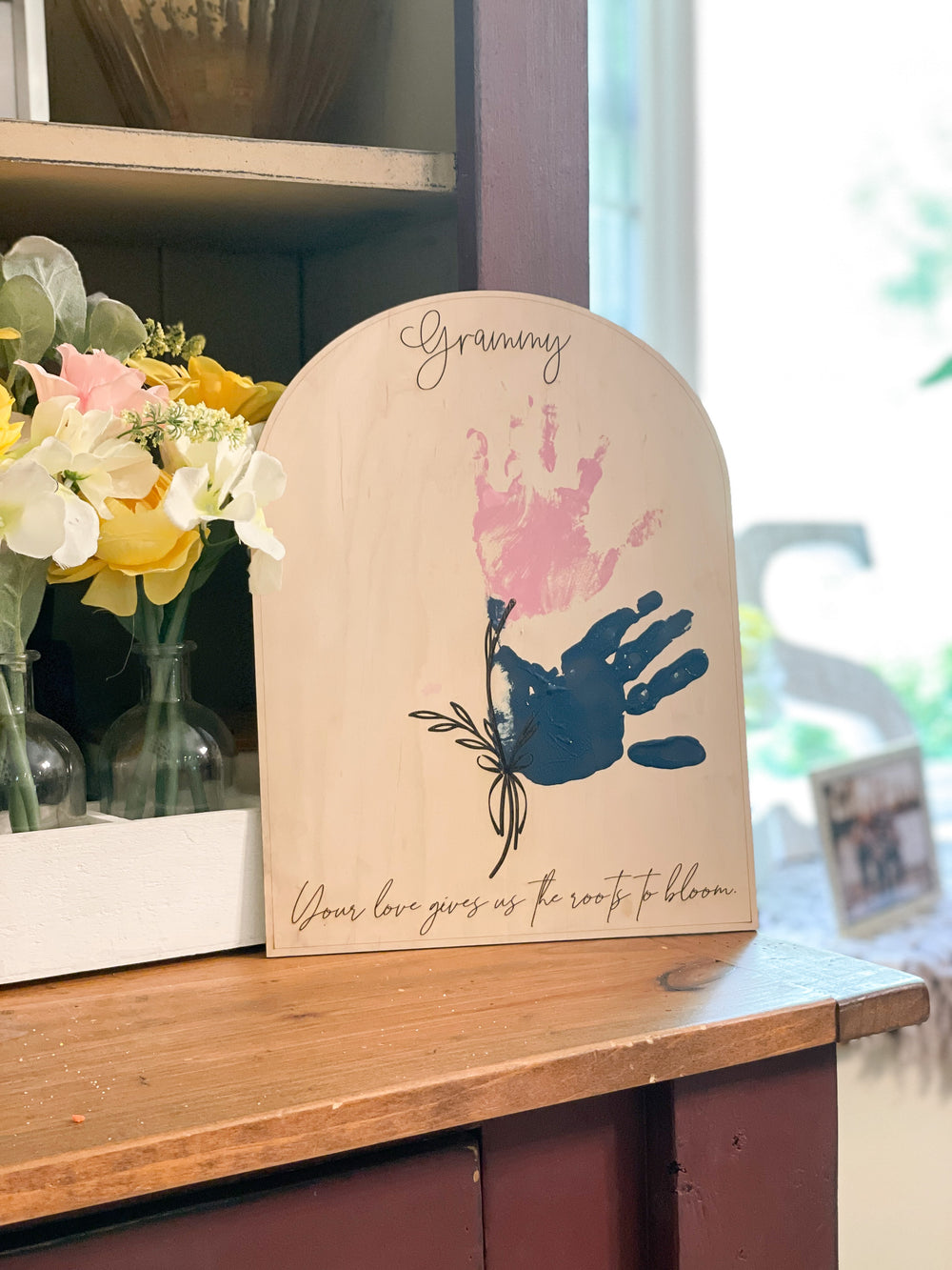 Instant Display Handprint Lettering Flower Handprint or Fingerprint Art Display – Script and Grain