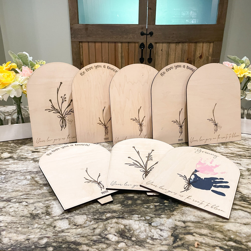 Instant Display Handprint Lettering Flower Handprint or Fingerprint Art Display – Script and Grain